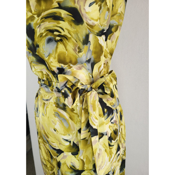 VTG 90s Talbots Collection Silk Watercolor Floral Midi Dress 14 Green Belted Bow - Picture 5 of 12